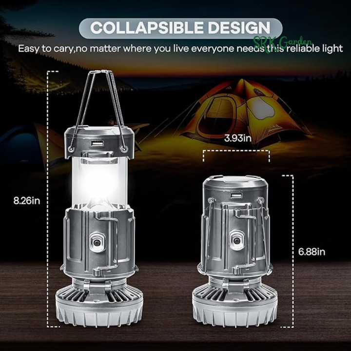 Solar Camping Lantern with Fan & Phone Charger, Portable Rechargeable Power for Hurricanes