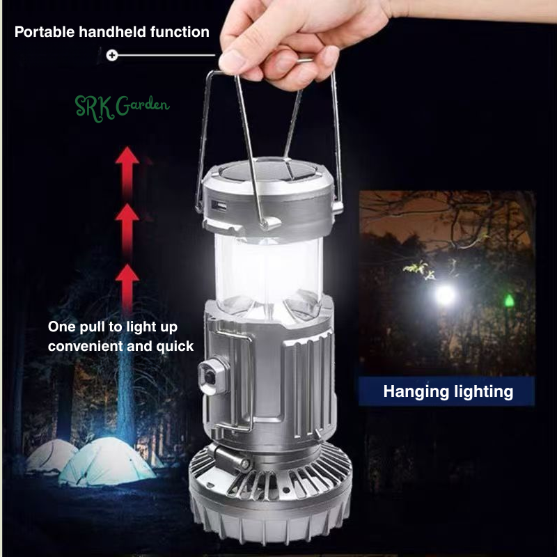Solar Camping Lantern with Fan & Phone Charger, Portable Rechargeable Power for Hurricanes