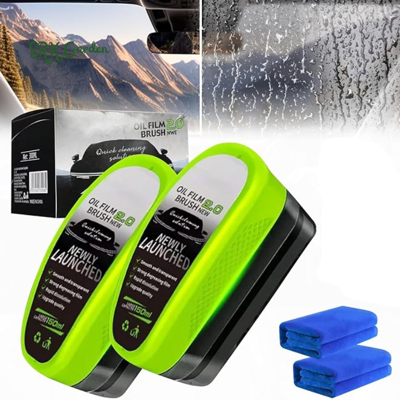 Upgrade Automotive Oil Film Cleaning Brush, 2025 New 2.0 Green Car Glass Oil Film Remover | 2 PCS