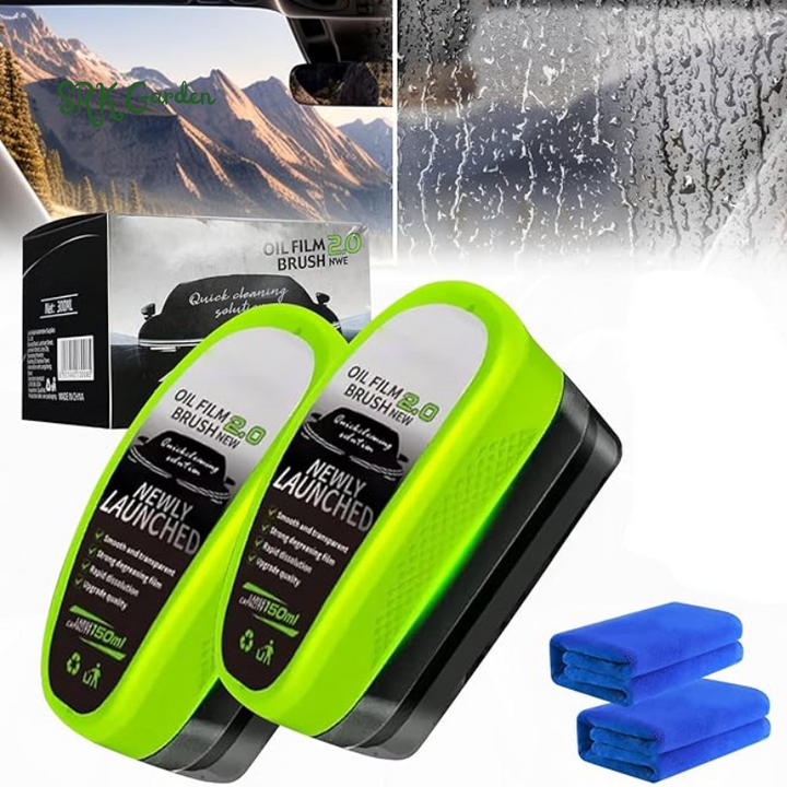 Upgrade Automotive Oil Film Cleaning Brush, 2025 New 2.0 Green Car Glass Oil Film Remover | 2 PCS