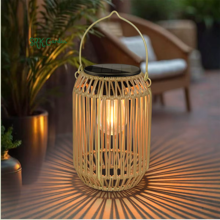 Boho Solar Rattan Lantern Outdoor