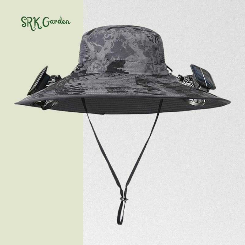 Wide Brim Sun Hats with 2 Solar Fan Waterproof Breathable Bucket Hat Outdoor Fishing Hat for Hiking Camping
