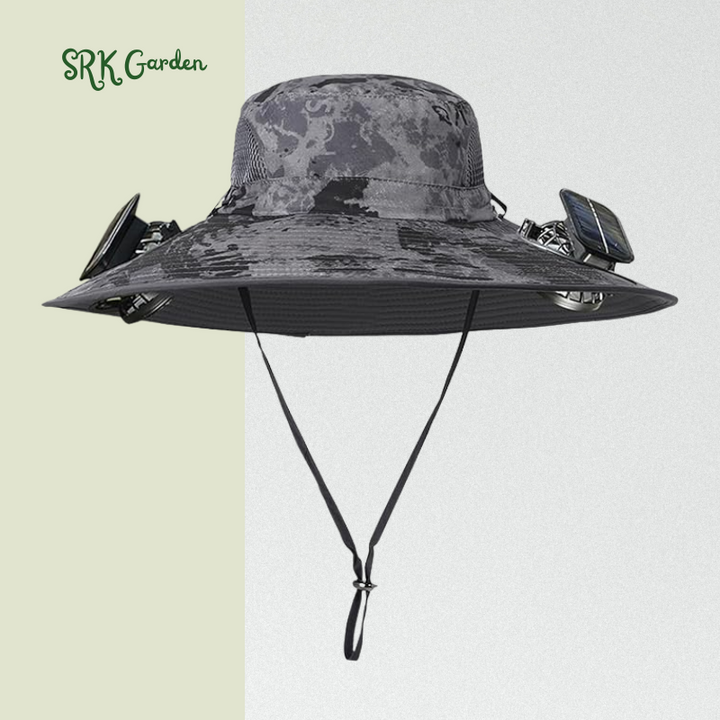 Wide Brim Sun Hats with 2 Solar Fan Waterproof Breathable Bucket Hat Outdoor Fishing Hat for Hiking Camping