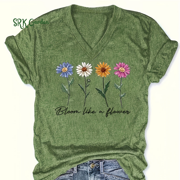 V Neck T-Shirt, Casual Short Sleeve Top For Spring & Summer, Women's Clothing