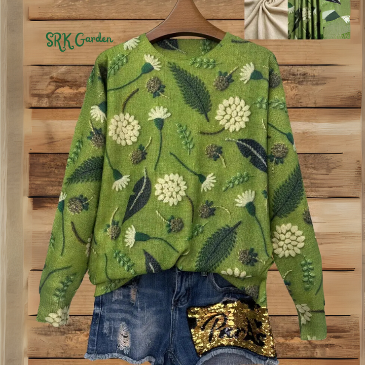 Dandelion Print Thin Sweater, Casual Crew Neck Long Sleeve Sweater For Spring & Fall