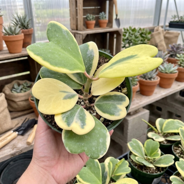 Variegated Heart Leaf Hoya, Variegated Hoya Kerrii, Hoya Kerri, Sweetheart Plant, Live Plant in 2", 4", 6" pot