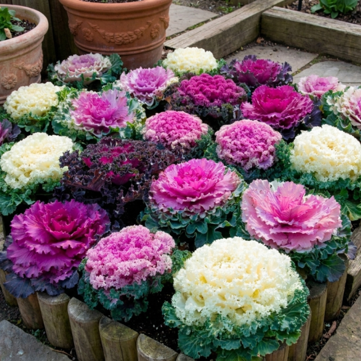 25+ Flowering Kale Ornamental Cabbage Seed Mix - Pink, Red and White