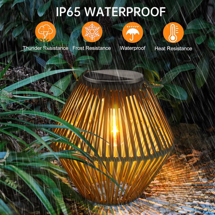 Boho Solar Rattan Lantern Outdoor