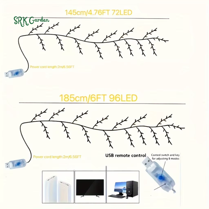 LED Bendable Flower Vine Lights, 8 Modes Rattan Tree Decorative Light, Night Light, For Wall Bedroom Indoor Outdoor Christmas