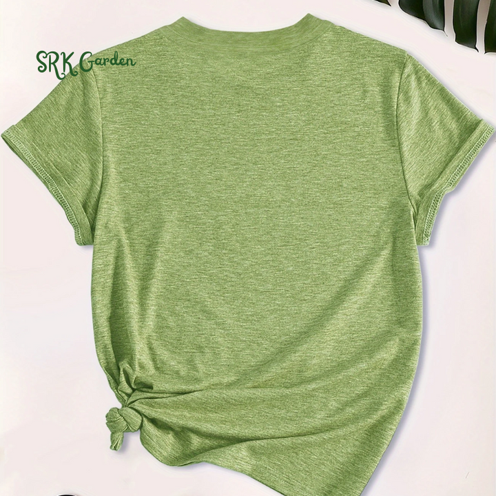 Short Sleeve T-Shirt - "Plants Make Me Happy" Cactus & Letter Print