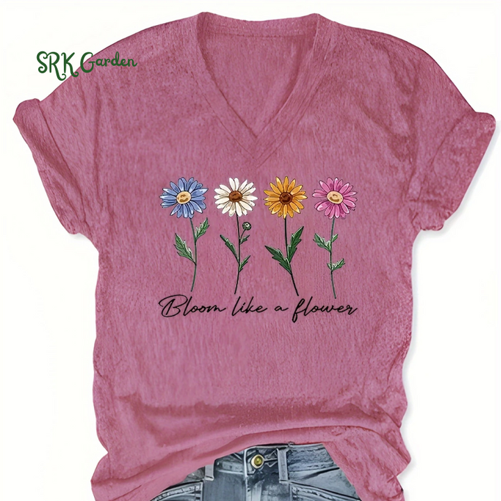 V Neck T-Shirt, Casual Short Sleeve Top For Spring & Summer, Women's Clothing