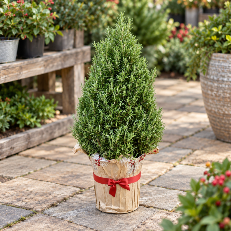 Live Rosemary Cone Topiary Plant – 6-Inch Potted Fragrant Herb, Evergreen Patio & Home Decor