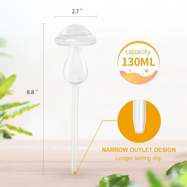 Hand Blown Clear Glass Self Watering Globes | 2 Mushroom