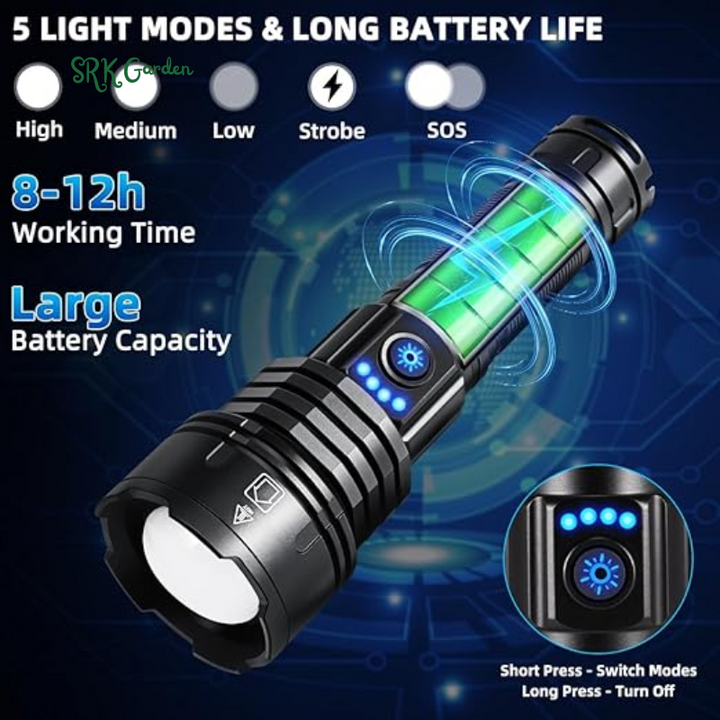 Flashlights High Lumens Rechargeable,  5Mode Flash Light High Powered, Waterproof LED Flashlight for Camping