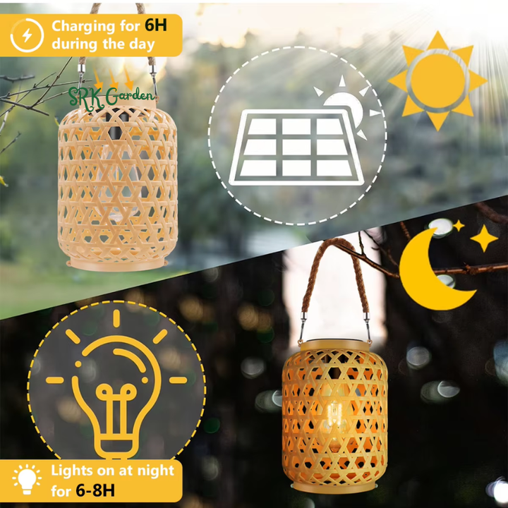 Rattan Solar Lantern – Outdoor Hanging Boho Light 1pcs