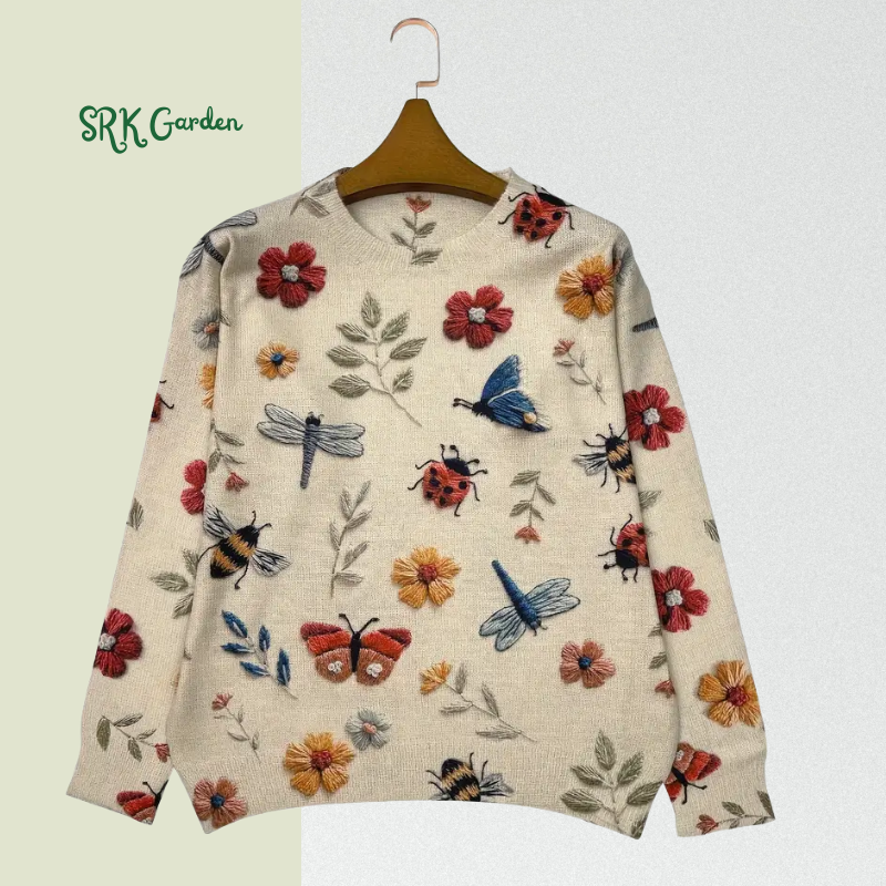 Women's Lightweight All-Over Print Sweater - 3D Insect & Floral Design