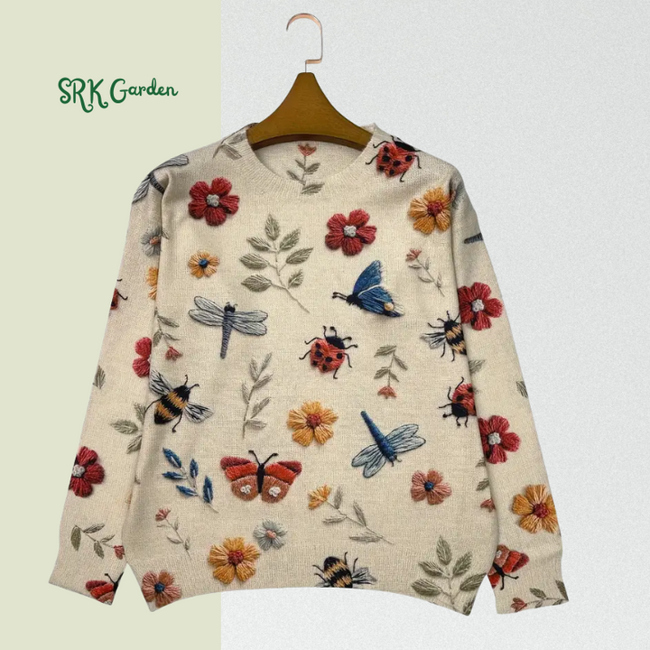 Women's Lightweight All-Over Print Sweater - 3D Insect & Floral Design