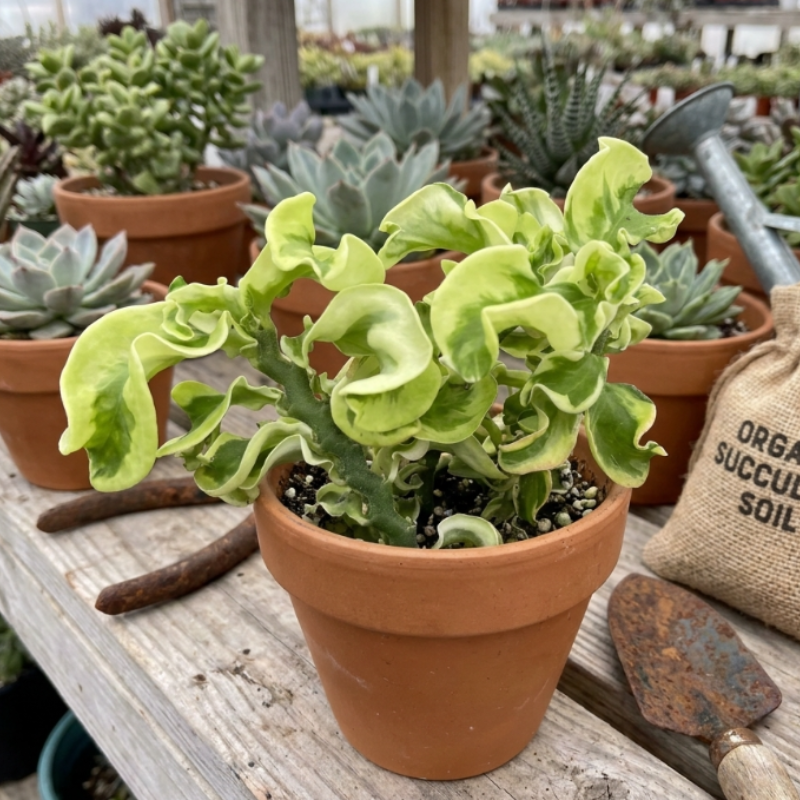 Curly Devil's Backbone, Variegated Succulent, Live Plant in 2.5" pot