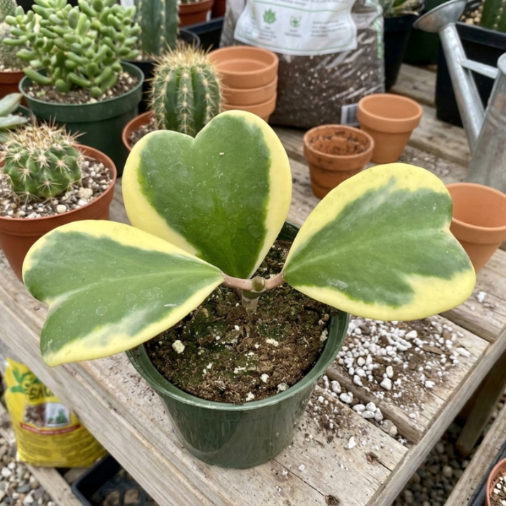Variegated Heart Leaf Hoya, Variegated Hoya Kerrii, Hoya Kerri, Sweetheart Plant, Live Plant in 2", 4", 6" pot
