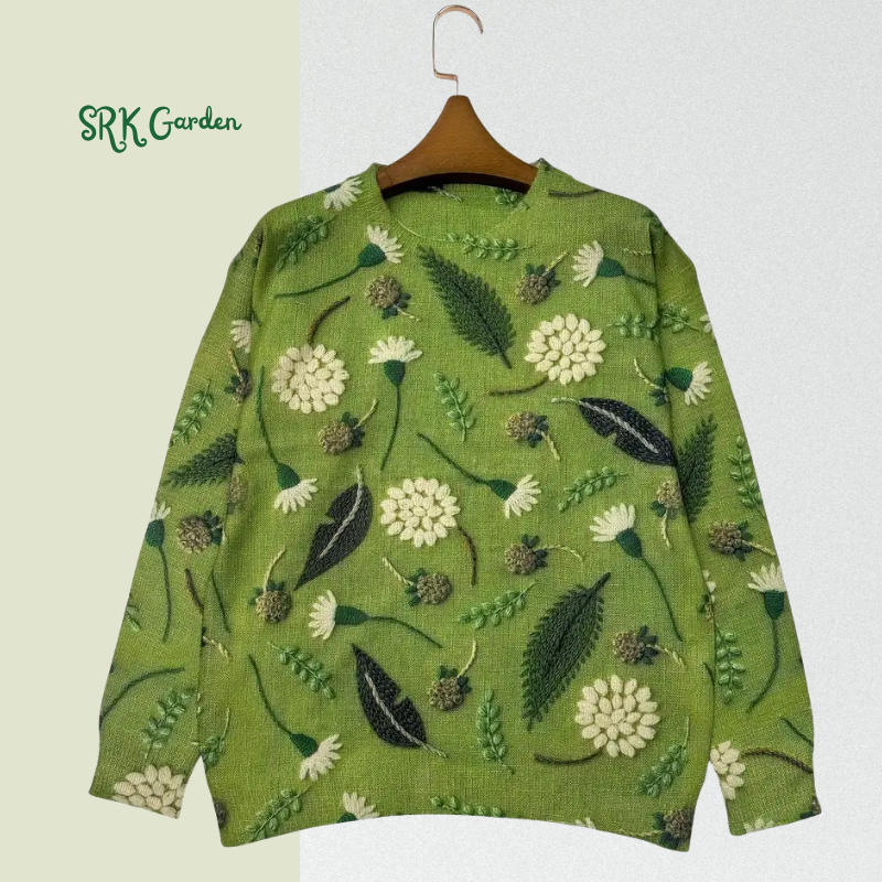 Dandelion Print Thin Sweater, Casual Crew Neck Long Sleeve Sweater For Spring & Fall