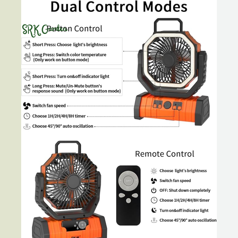 Camping Battery Operated Powered Fan with LED Lantern Light 20000mAh Rechargeable Portable Oscillating Fan with 360° Rotation
