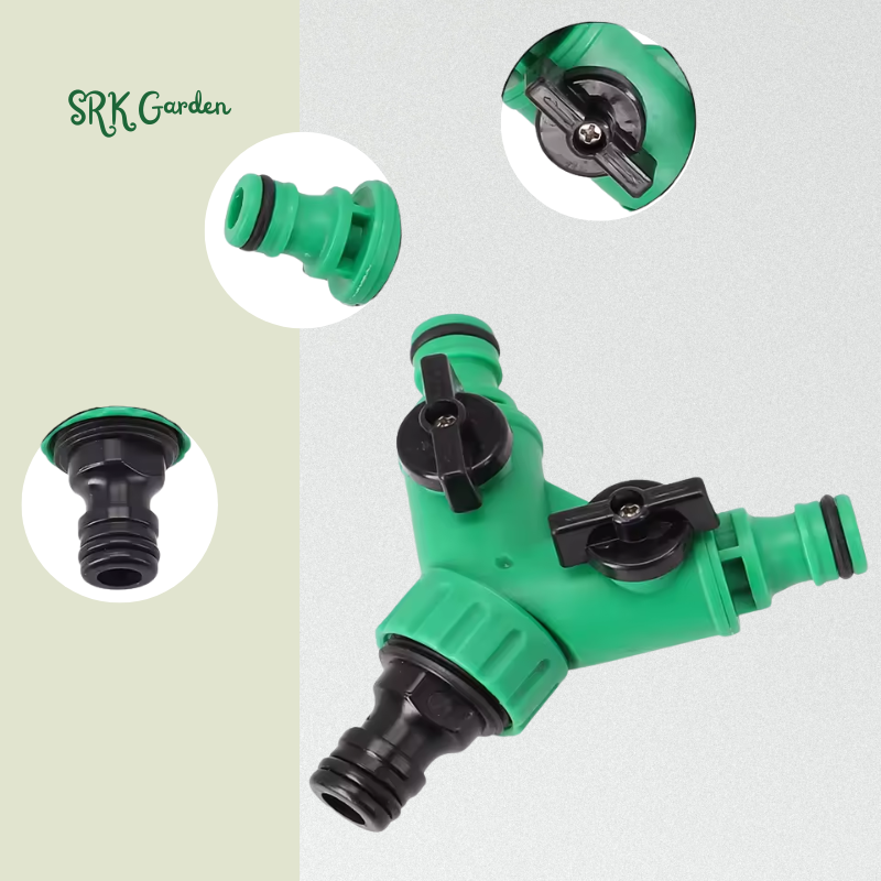 2 Way Garden Water Pipe Connectors Pipe Adapter Y Shape | Hose Splitter Valve Three Way Plastic With Switch