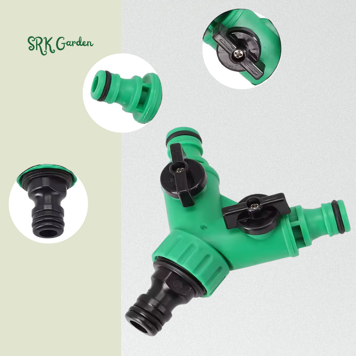 2 Way Garden Water Pipe Connectors Pipe Adapter Y Shape | Hose Splitter Valve Three Way Plastic With Switch