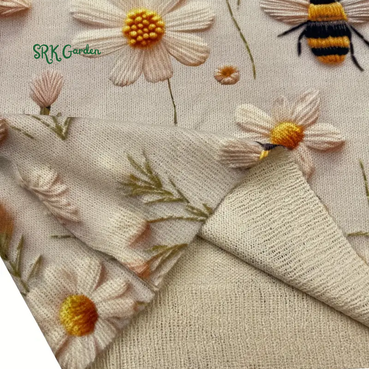 Floral ＆ Bee Pattern Crew Neck Sweater, Casual Long Sleeve Sweater For Fall & Winter