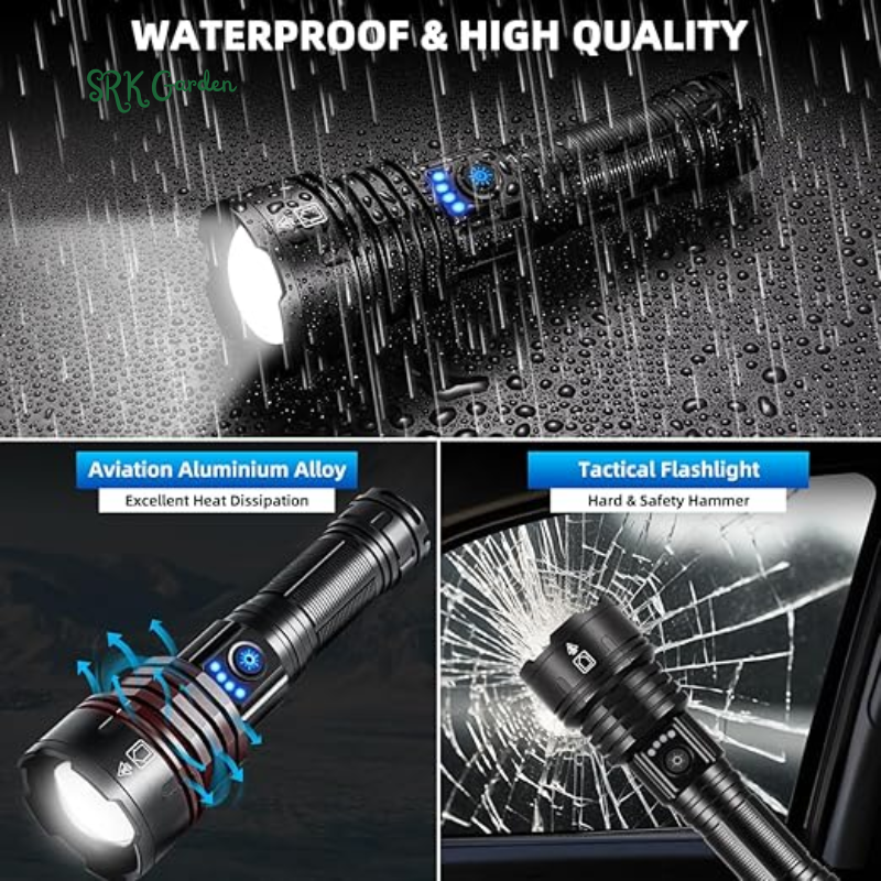 Flashlights High Lumens Rechargeable,  5Mode Flash Light High Powered, Waterproof LED Flashlight for Camping