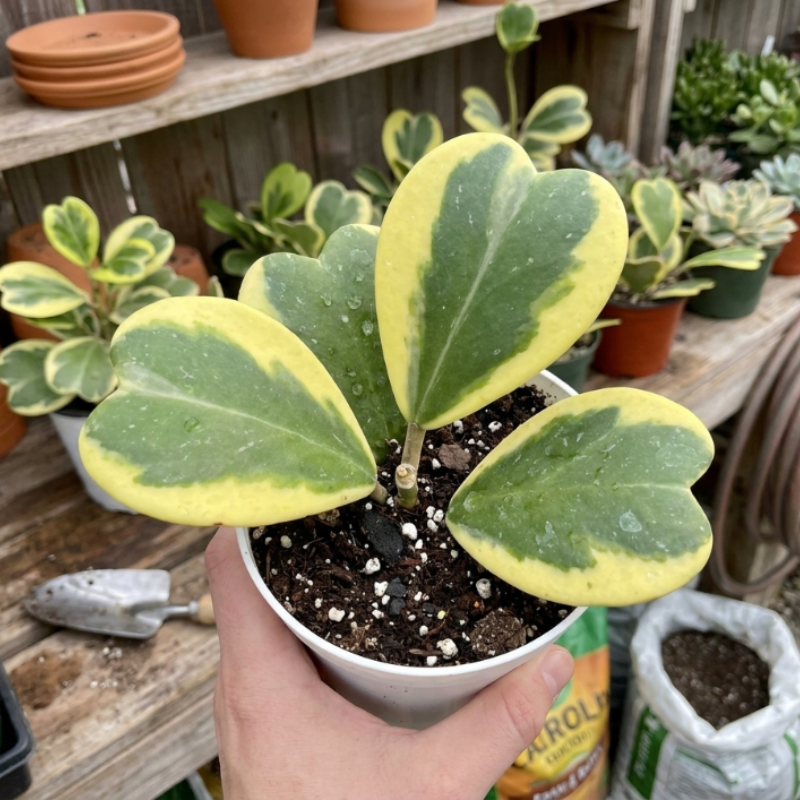 Variegated Heart Leaf Hoya, Variegated Hoya Kerrii, Hoya Kerri, Sweetheart Plant, Live Plant in 2", 4", 6" pot