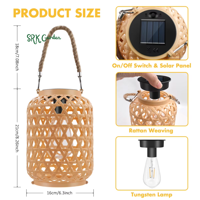 Rattan Solar Lantern – Outdoor Hanging Boho Light 1pcs