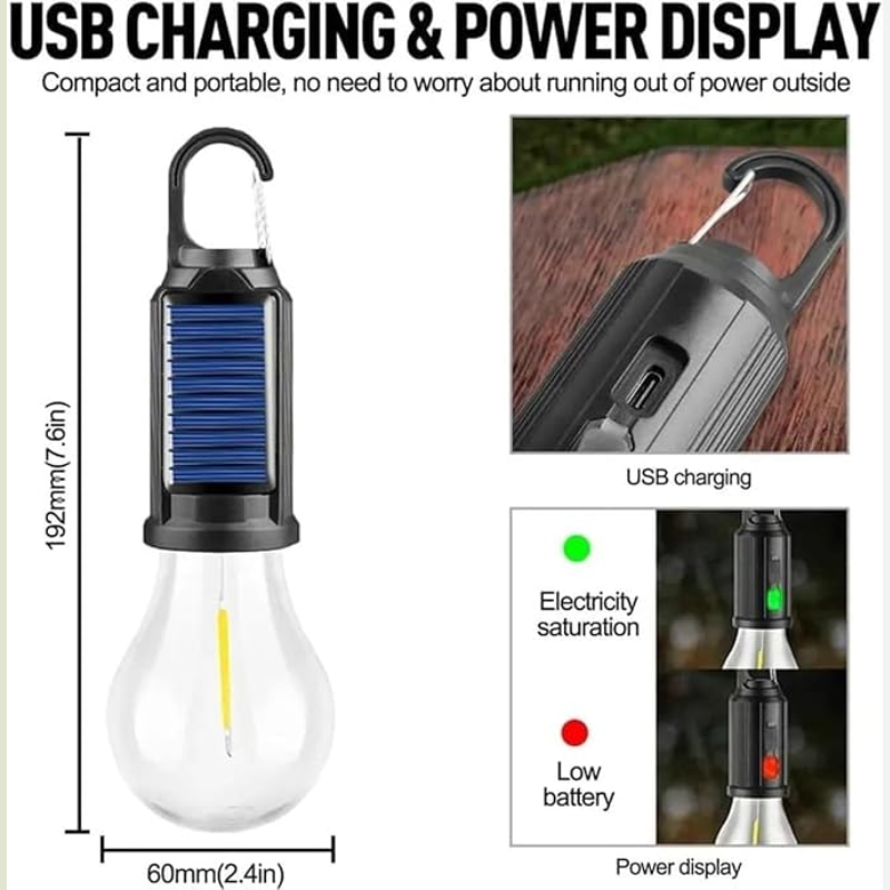 Solar Rechargeable Hooked Camping Light Outdoor