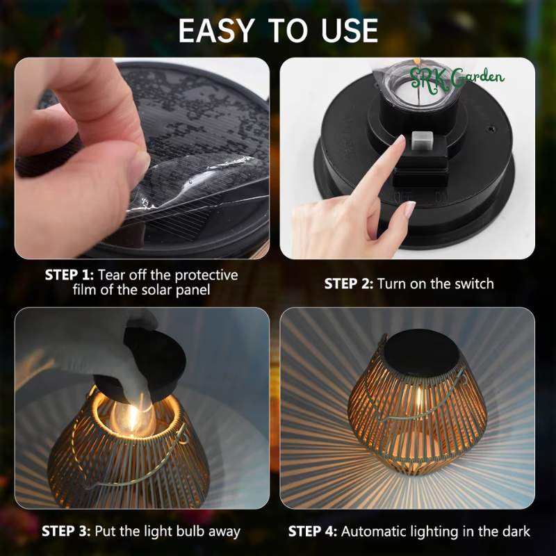 Boho Solar Rattan Lantern Outdoor