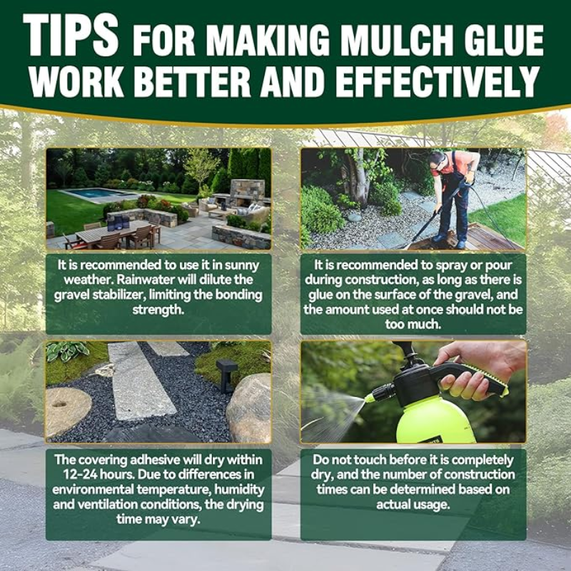 Mulch Rock Glue for Landscaping, Clear Gravel Binder Non-Toxic and Pet-Friendly