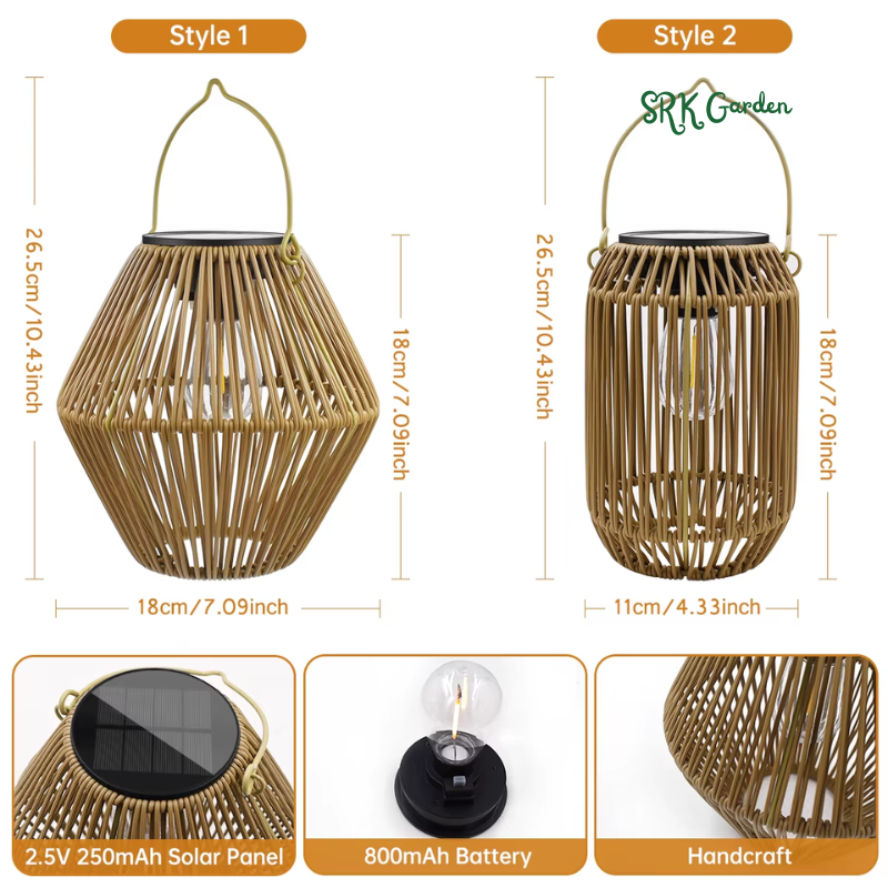 Boho Solar Rattan Lantern Outdoor