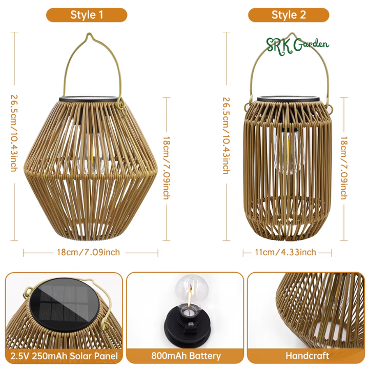 Boho Solar Rattan Lantern Outdoor