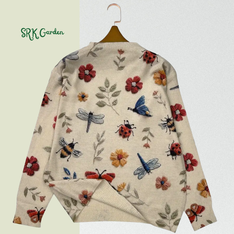 Women's Lightweight All-Over Print Sweater - 3D Insect & Floral Design