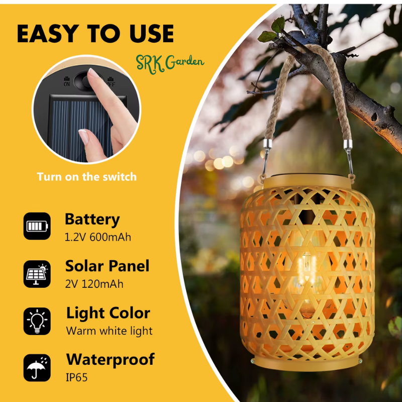 Rattan Solar Lantern – Outdoor Hanging Boho Light 1pcs