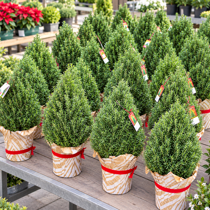 Live Rosemary Cone Topiary Plant – 6-Inch Potted Fragrant Herb, Evergreen Patio & Home Decor