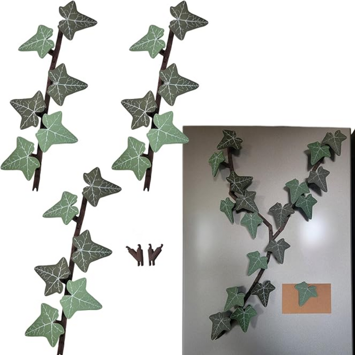 English Ivy Fridge Magnet with Articulating Stems (18 Ivy Leaves, 3 Stems, Y Connector)