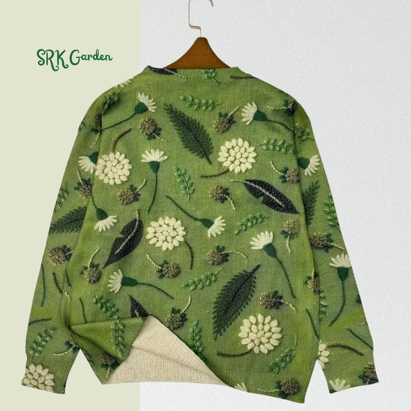Dandelion Print Thin Sweater, Casual Crew Neck Long Sleeve Sweater For Spring & Fall
