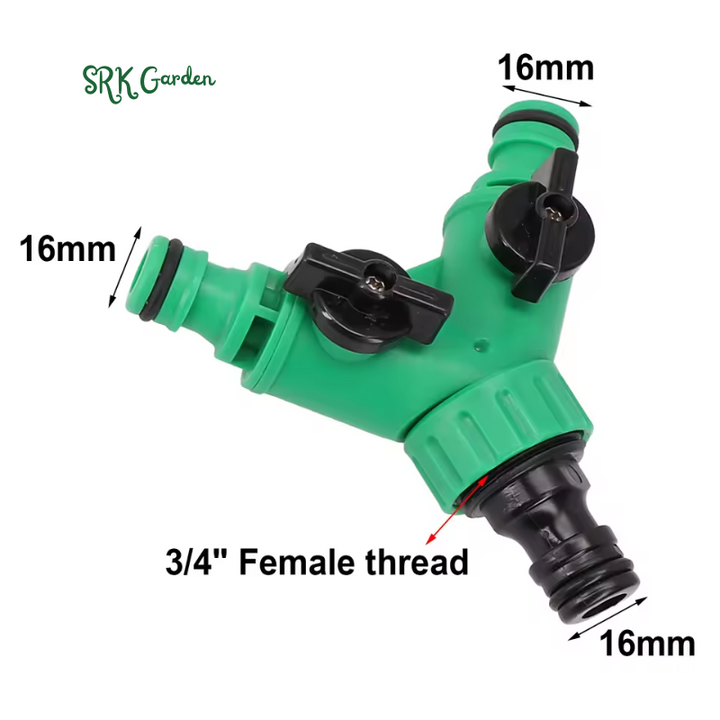 2 Way Garden Water Pipe Connectors Pipe Adapter Y Shape | Hose Splitter Valve Three Way Plastic With Switch