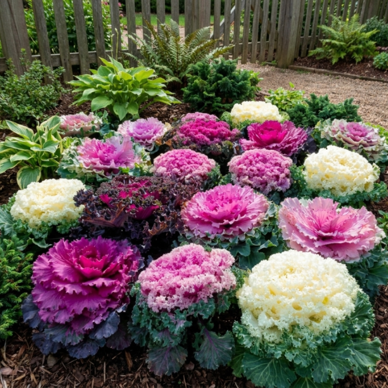 25+ Flowering Kale Ornamental Cabbage Seed Mix - Pink, Red and White