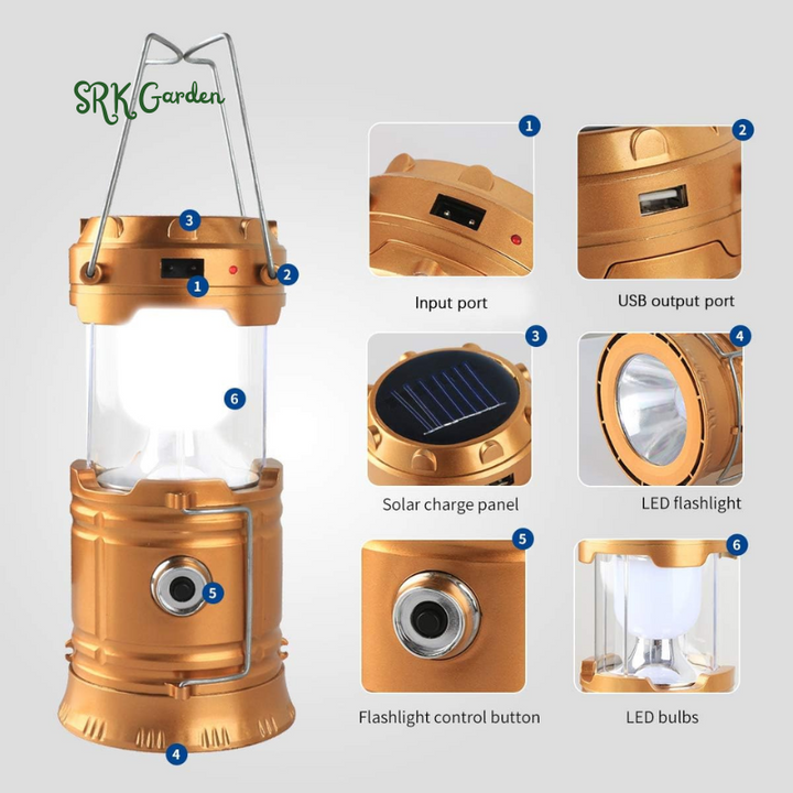 LED Camping Lantern, Solar and Rechargeable Lantern Flashlight /Camp/Night Fishing/Emergency/Hurricanes