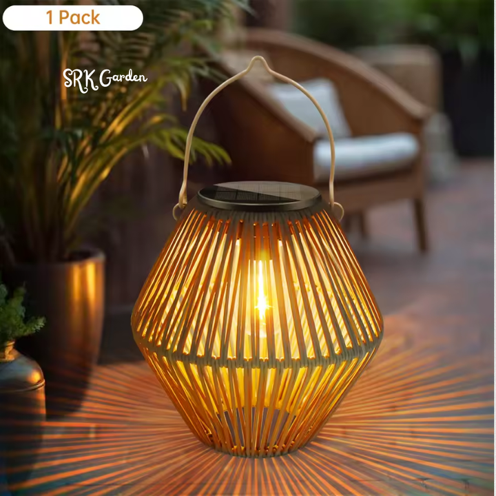 Boho Solar Rattan Lantern Outdoor