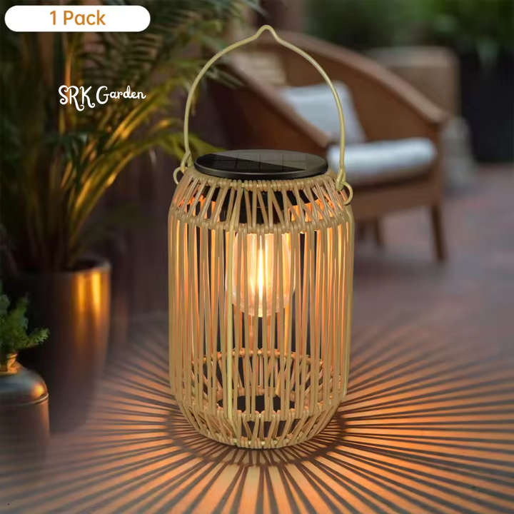 Boho Solar Rattan Lantern Outdoor
