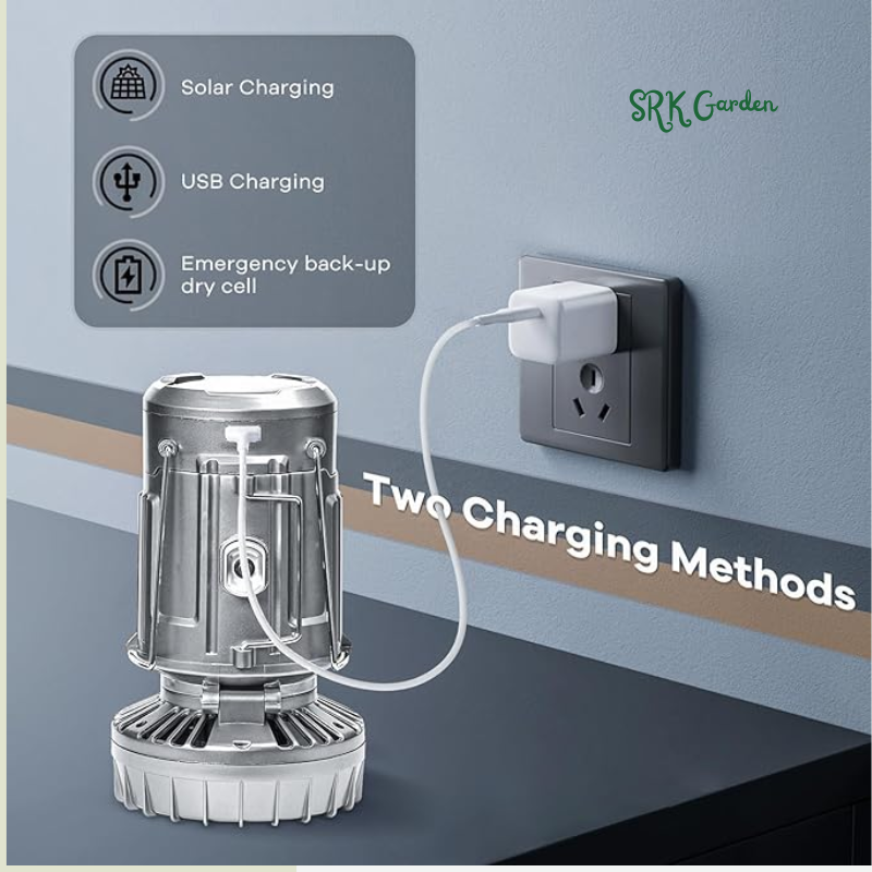 Solar Camping Lantern with Fan & Phone Charger, Portable Rechargeable Power for Hurricanes
