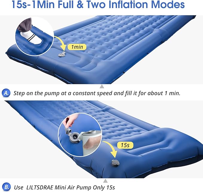 Camping Sleeping Pads，Extra Thick 5 Inch Inflatable Sleeping Mat with Pillow Built-in Pump