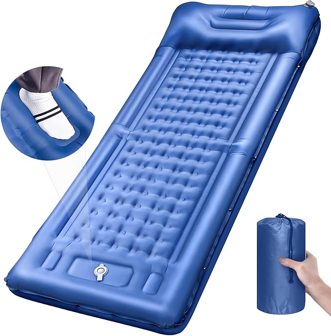 Camping Sleeping Pads，Extra Thick 5 Inch Inflatable Sleeping Mat with Pillow Built-in Pump