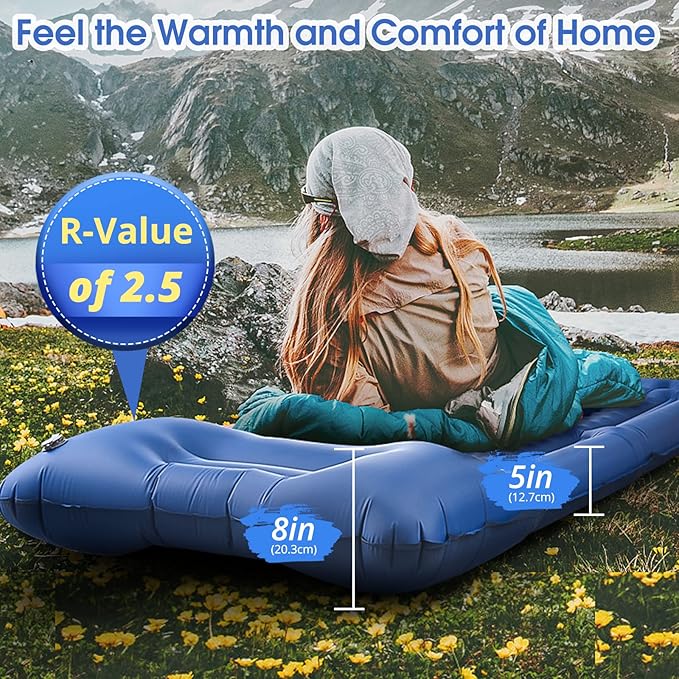 Camping Sleeping Pads，Extra Thick 5 Inch Inflatable Sleeping Mat with Pillow Built-in Pump